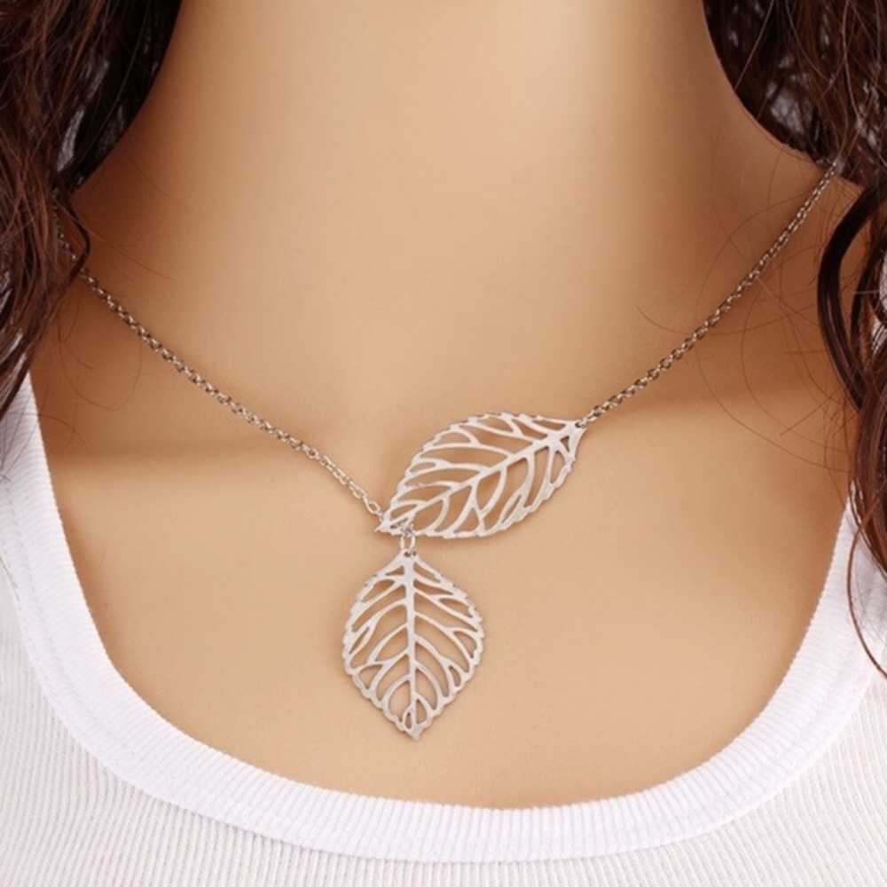 Golden Threads Double Leaf Delicate Silver Tone Necklace NWT